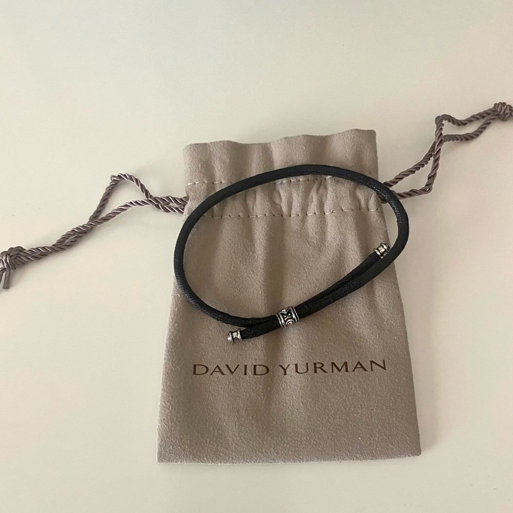 David Yurman black corded bracelet with silver
